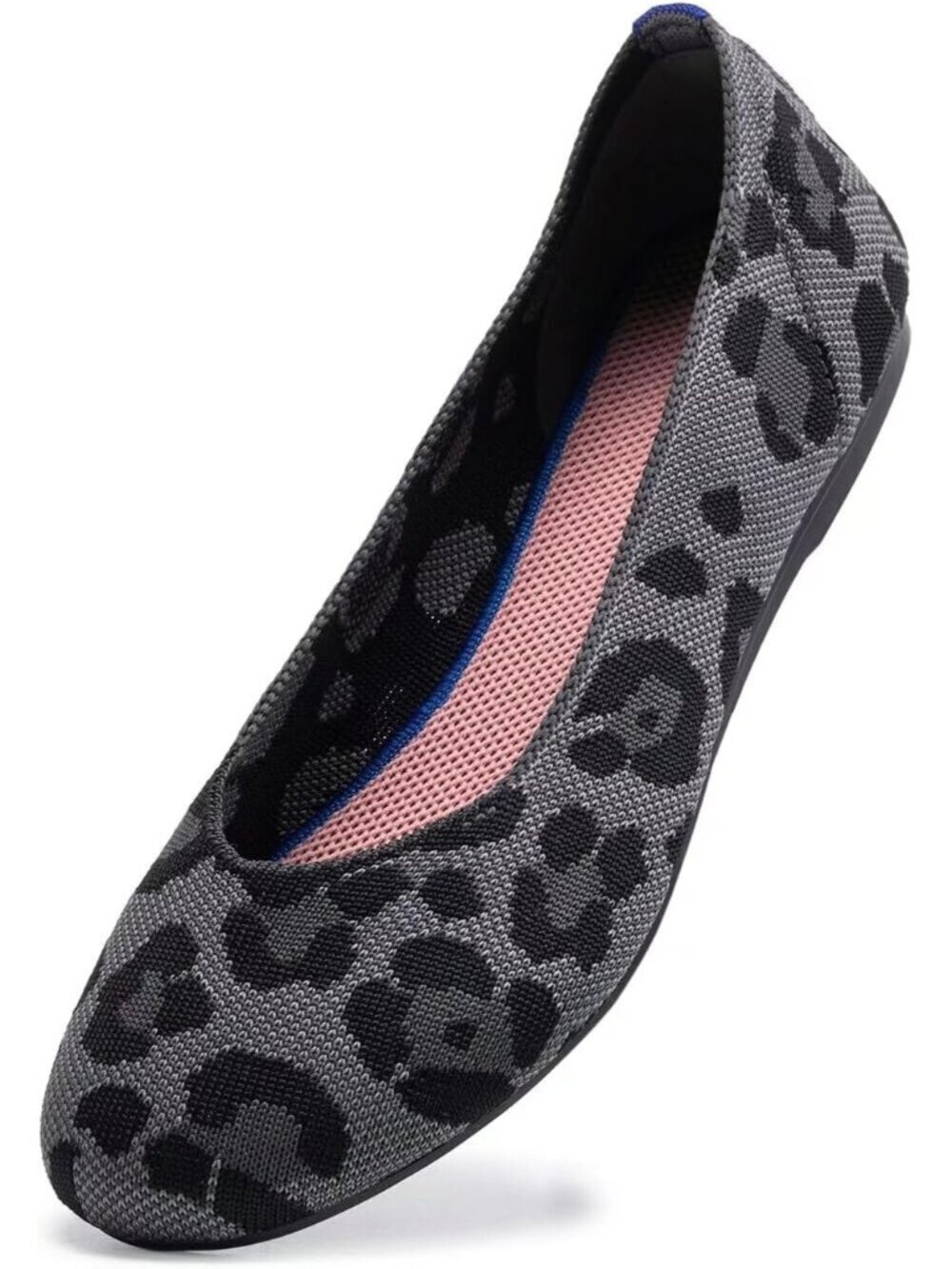 Women's Leopard Grey Ballet Flat Low Wedge Comfort Soft Round Toe Slip Shoes - Picture 5 of 6